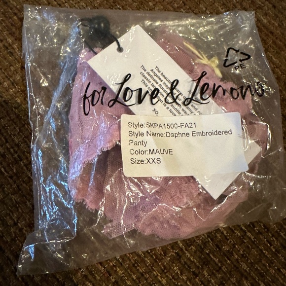 For Love and Lemons Daphne Embroidered Ruffle Thong Panty in Mauve NEW - Picture 14 of 14